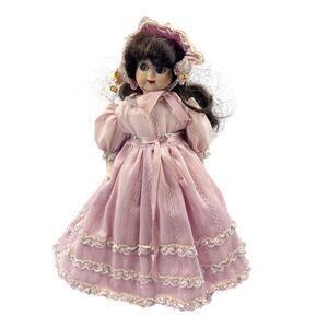 Vintage Lueld Porcelain Doll Southern Bell Pink Dress Big‎ Eyes NO STAND